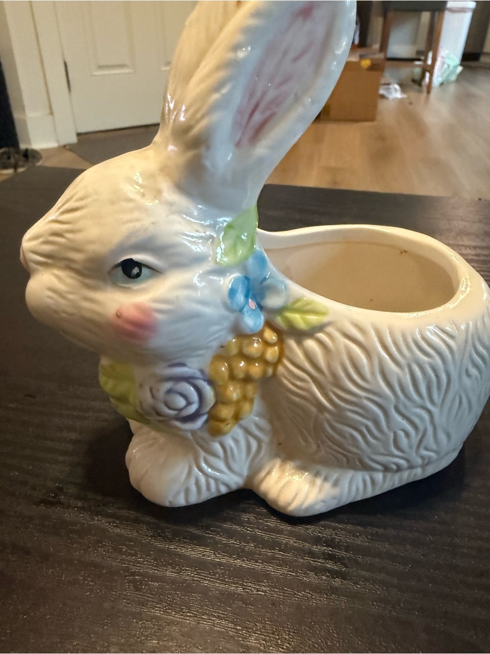 Ceramic White Bunny Planter with Pastel Floral Details